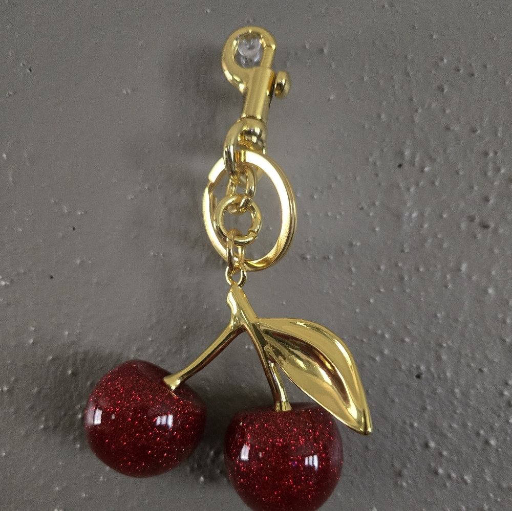 Cherry Keychain with Gold Accents